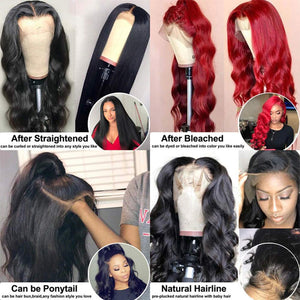 Wingirl Lace Front Human Hair Wigs for Women Pre Plucked Hairline 220% Denisty Brazilian Body Wave Lace Front Wigs with Baby Hair Natural Color (18Inch, 220% Denisty)