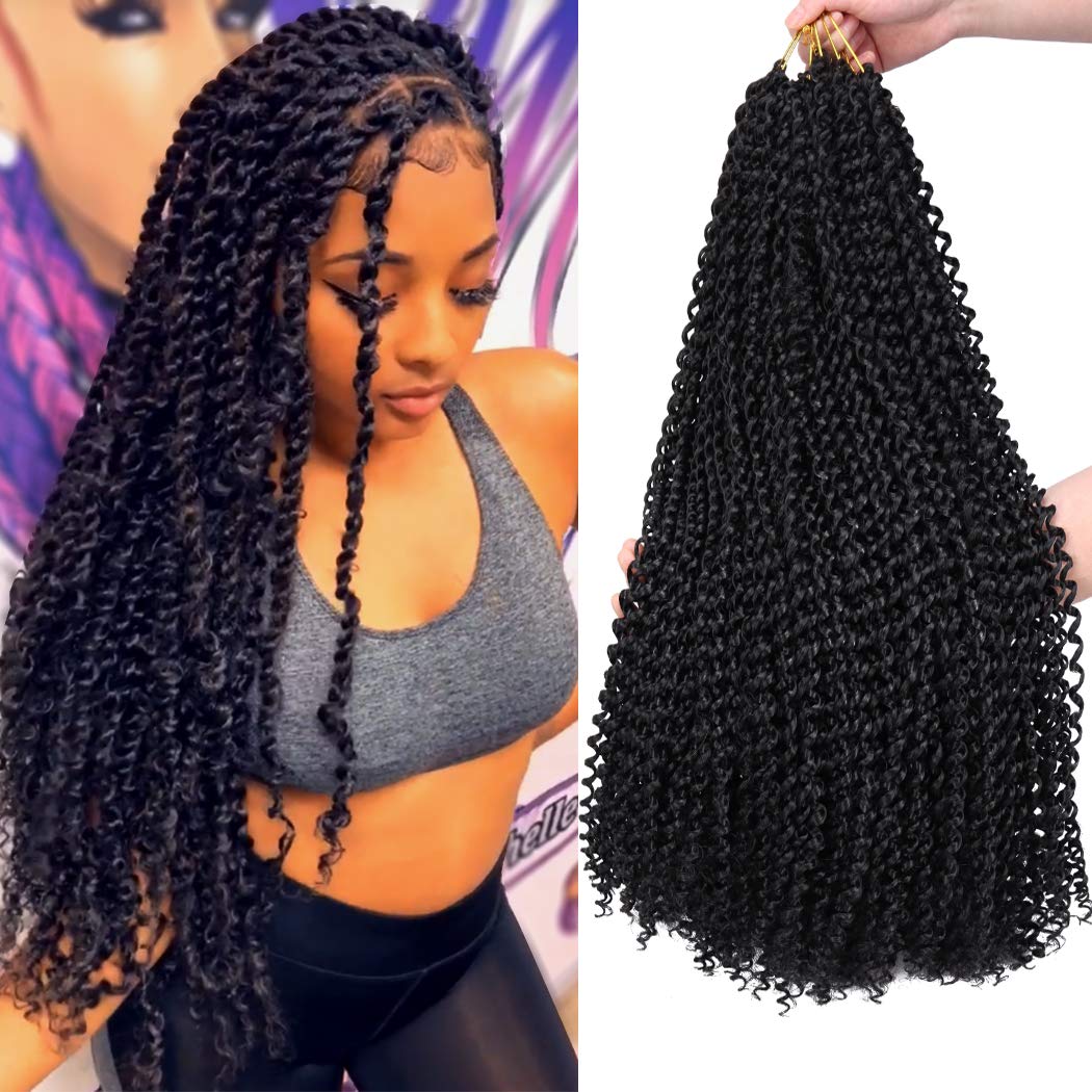 7 Packs Passion Twist Hair 22 Inch Water Wave Synthetic Braids for Passion Twist Crochet Braiding Hair Goddess Locs Long Bohemian Curl Hair Extensions (22Strands/Pack, 1B#)
