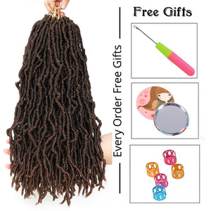 New Faux Locs Crochet hair 18 inch 6 Packs/lot Pre Looped Goddess Curly Wavy Twist Fiber synthetic Braiding Hair Extensions Hair Dreadlocks (18", 6Pcs-M30)