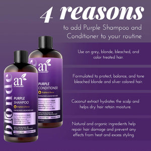 ArtNaturals Purple Shampoo and Conditioner Set – 2 x 12oz – Protects, Balances and Tones – Bleached, Color Treated, Silver, Brassy and Blonde Hair - Sulfate Free