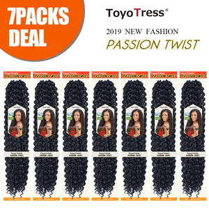 Toyotress Passion Twist Hair - 18 Inch 7packs Natural Black Water Wave Crochet Braids Synthetic Braiding Hair Extensions (18 Inch 7Packs, 1B)