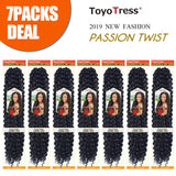 Toyotress Passion Twist Hair - 18 Inch 7packs Natural Black Water Wave Crochet Braids Synthetic Braiding Hair Extensions (18 Inch 7Packs, 1B)