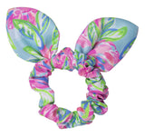 Lilly Pulitzer Women's Pink/Blue/Green Hair Tie Scrunchie with Bow Detail, Totally Blossom