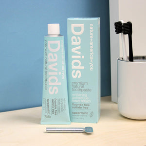 Davids Natural Toothpaste, SPEARMINT, Whitening, Antiplaque, Fluoride Free, SLS Free, 5.25 OZ Metal Tube, Tube Roller Included