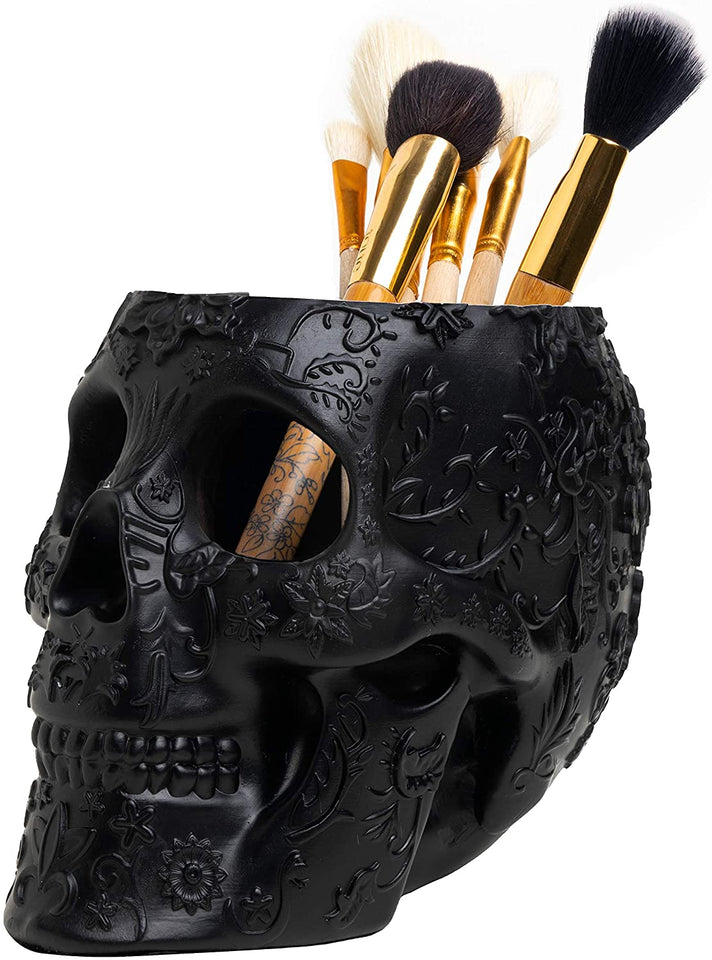 Skull Makeup Brush Holder Extra Large, Strong Resin Extra Large By The Wine Savant