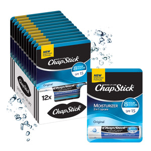 ChapStick Moisturizer Original Lip Balm Tubes, SPF 15 and Skin Protectant - 0.15 Oz (Pack of 12)