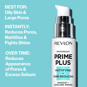 Revlon PhotoReady Prime Plus Primer, Mattifying and Pore Reducing Skincare Makeup with Salicylic Acid and AHA, 1 oz