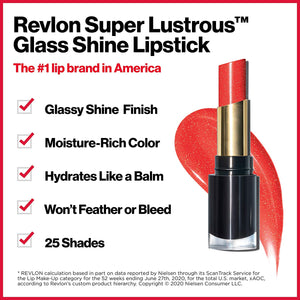 REVLON Super Lustrous Glass Shine Lipstick, Flawless Moisturizing Lip Color with Aloe, Hyaluronic Acid and Rose Quartz, Fire & Ice (005), 0.15 oz