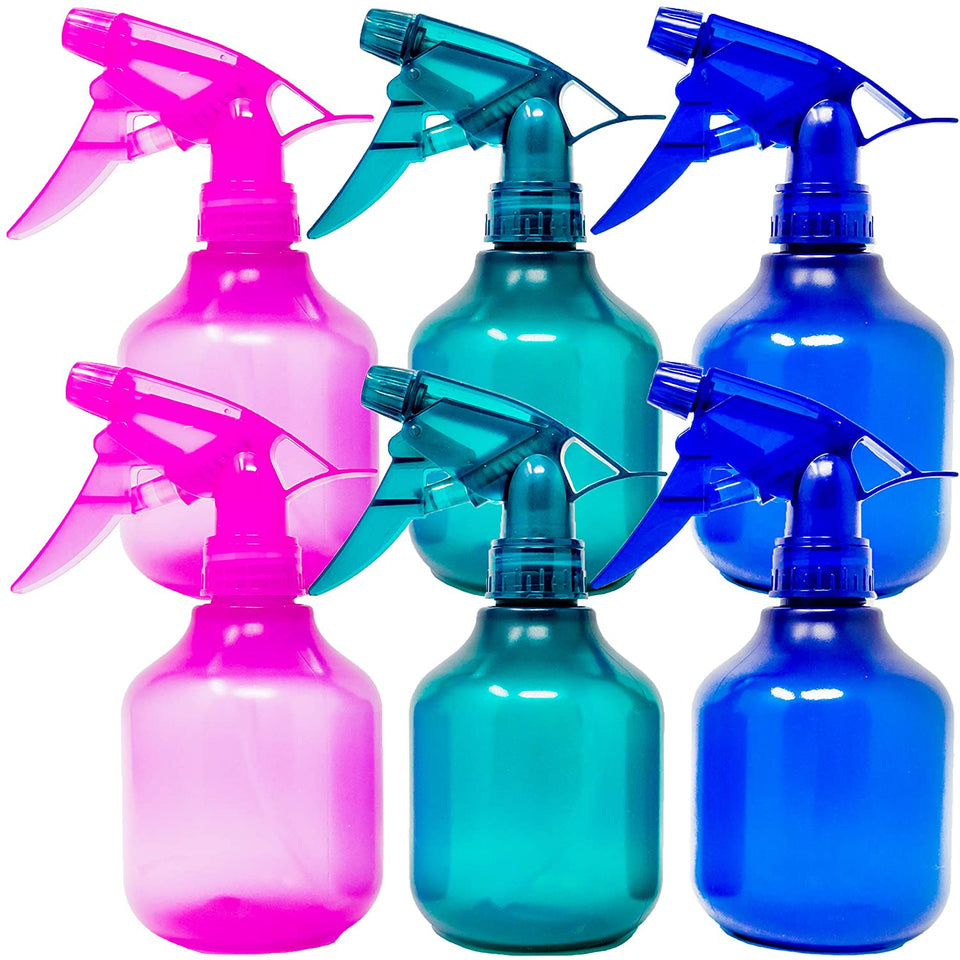 Youngever 6 Pack Empty Plastic Spray Bottles, Spray Bottles for Hair and Cleaning Solutions, 3 Assorted Colors (12 Ounce)