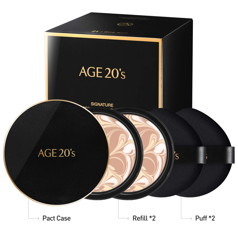 AGE 20's Signature Intense Full Coverage 71% Essence Cushion Foundation, Sunscreen Korean Makeup SPF 50+, Refill #21 Light Beige (0.49 oz x2 ea)