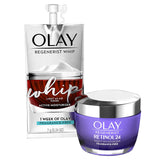 Olay Regenerist Retinol Moisturizer, Retinol 24 Night Face Cream, 1.7 Oz + Whip Face Moisturizer Travel/Trial Size Gift Set