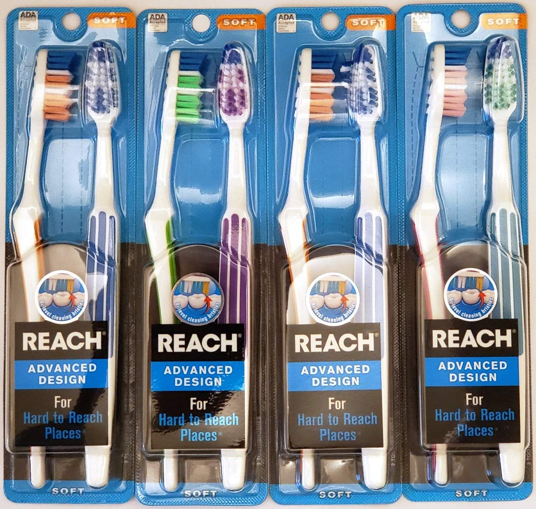 Reach Advanced Design Full Head Soft Toothbrush, Assorted Colors, 2 Count (Pack of 4) Total 8 Toothbrushes