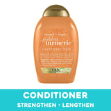 OGX Strength & Length + Golden Turmeric Conditioner with Coconut Milk to Soothe Scalp & Nourish Hair, Ayurveda Sulfate-Free Surfactants for Stronger & Longer Hair, 13 fl. oz