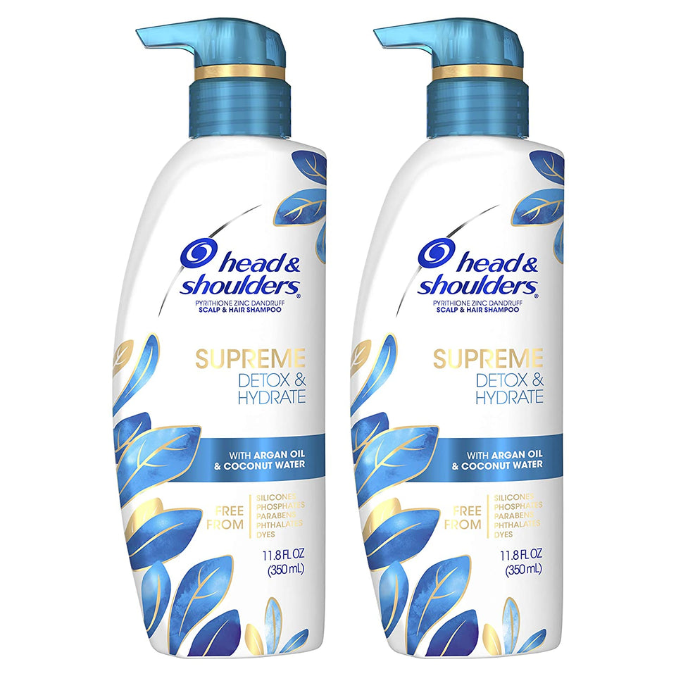 Head & Shoulders Supreme, Scalp Care and Dandruff Treatment Shampoo, with Argan Oil and Coconut Water, Detox and Hydrate Hair and Scalp, 11.8 Fl Oz Twin Pack