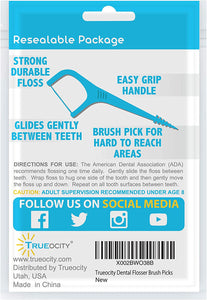 Trueocity Dental Flossers Brush Picks 4 Pack w/Travel Case (200 Total Count), Dental Floss Glides Easy Between Teeth, Flosser Helps Prevent Tooth Decay & Gum Disease, Easy Grip Handle, Mint Flavored