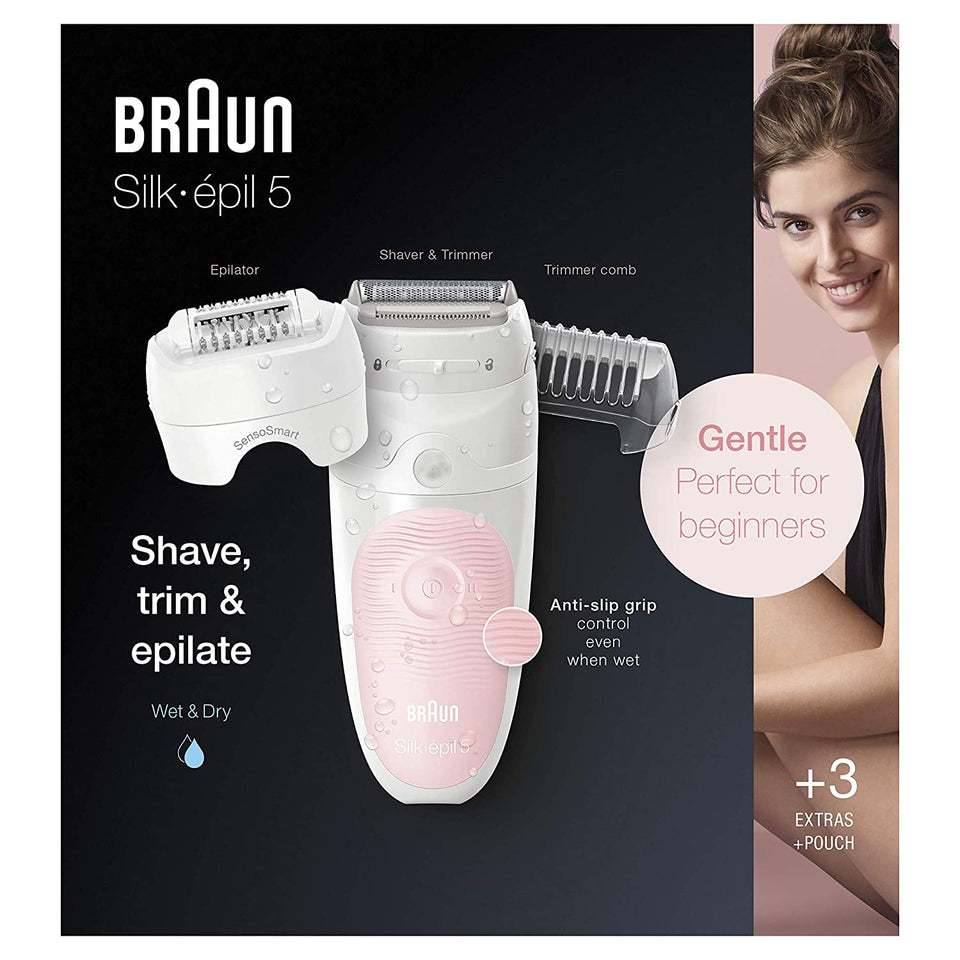 Braun Epilator Silk-épil 5 5-620, Hair Removal for Women, Shaver & Trimmer, Cordless, Rechargeable, Wet & Dry , 6 Piece Set