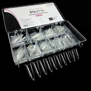 Vivace Clear Stiletto 500 Acrylic False Fake Nail Tips With Clear Plastic Case for Nail Salon Nail Shop (Clear Stiletto)
