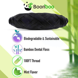Boonboo Dental Floss | 100FT Bamboo Fiber & Mint Flavor | Glass Bottle & Cutting Lid | Biodegradable & Sustainable | Plastic- Free