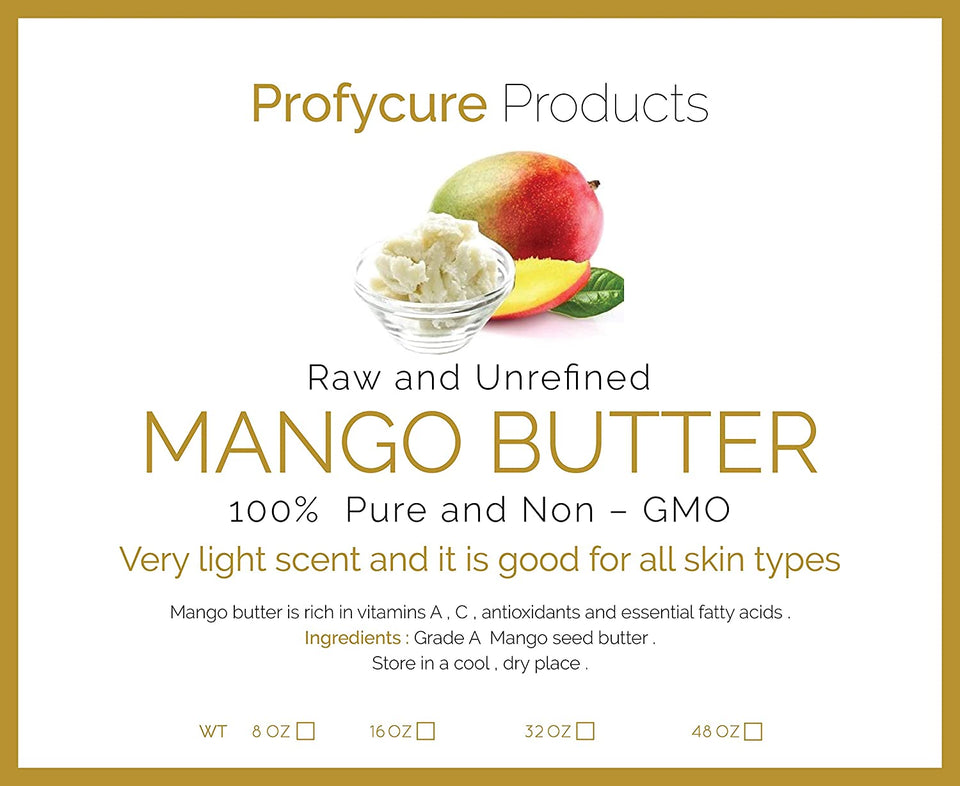 Mango Butter 8 oz Natural Unrefined Pure 100% Raw, Moisturizing, Scent-free, Hexane-free Premium Grade for Soft Supple Skin and Healthy Hair, Nourishing & Healing Care & DIY- Made in USA