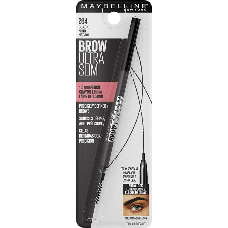 Maybelline Brow Ultra Slim Defining Eyebrow Makeup Mechanical Pencil With 1.55 MM Tip And Blending Spoolie For Precisely Defined Eyebrows, Black, 0.003 oz.