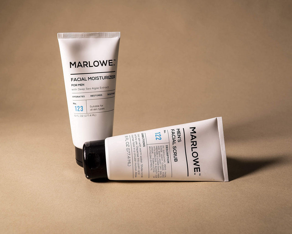 MARLOWE. No. 123 Men's Facial Moisturizer and No. 122 Men's Facial Scrub Skincare Pack | Exfoliating Face Wash and Lightweight Daily Face Cream | Suitable for Dry and Oily Skin | Natural Ingredients