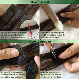 GOO GOO 24 Inch Tape in Hair Extensions Human Hair Chocolate Brown Hair Extensions 20pcs 50g Tape in Hair Extensions Human Hair for Women