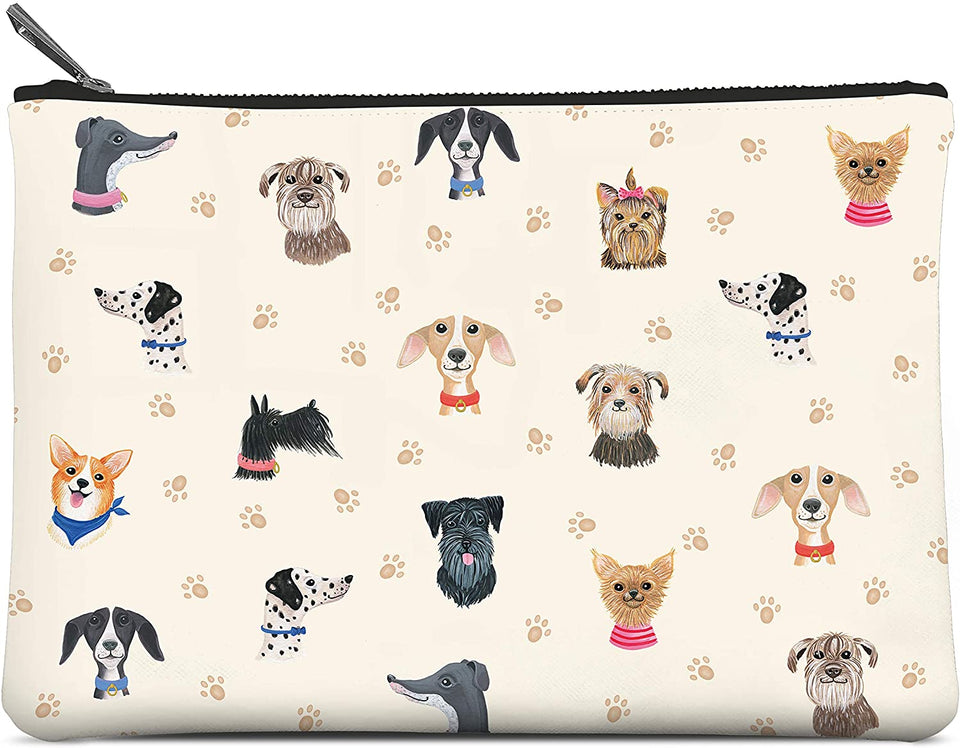 Large Zippered Pouch by Studio Oh! - Doggone Cute - 10" x 7" - Faux Leather Material with Full-Color Artwork & Cotton Lining - for Makeup, Pens, Chargers & More