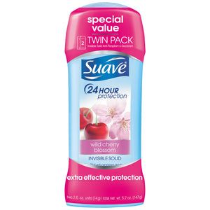 Suave Deodorant Antiperspirant & Deodorant Stick 24-hour Odor and Wetness Protection Wild Cherry Blossom Deodorant for Women 2.6 oz 2 Count