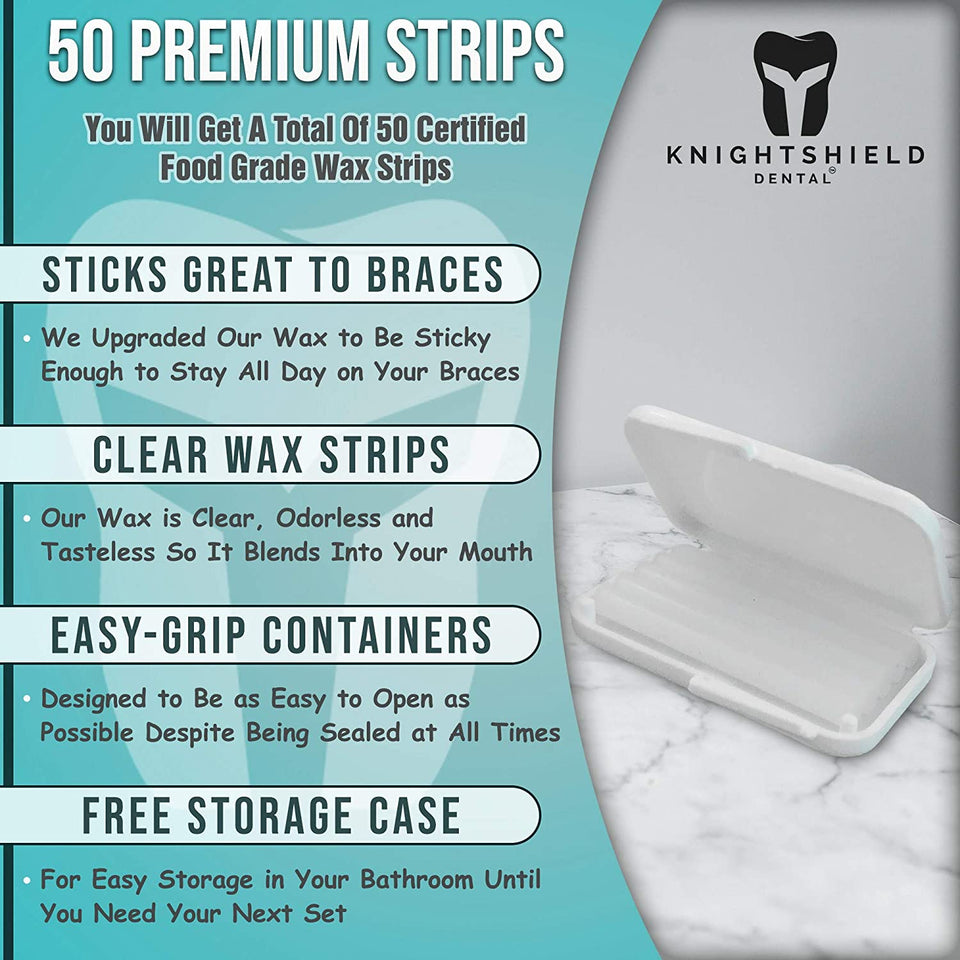 Braces Wax,10 Pack. Dental Wax for Braces. Unscented & Flavorless - Premium Orthodontic Wax for Braces.10 Pack- 50 Total Wax Strips, FREE Storage Case. Food Grade Brace Wax.
