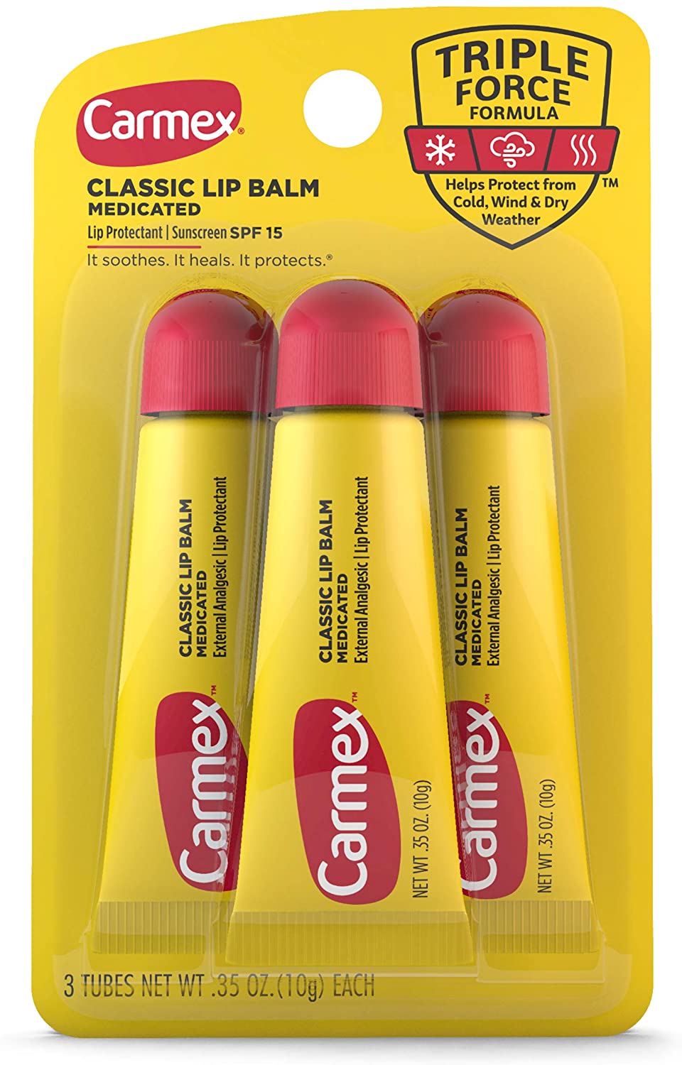 Carmex Medicated Lip Balm Tubes, Lip Moisturizer for Dry, Chapped Lips, 0.35 OZ - 3 Count