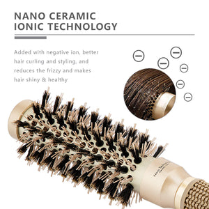 Round Brush for Blow Drying, Hair Brush With Boar Bristle, Nano Thermal Ceramic Barrel Ionic Tech Hair Brush, for Styling,Curling and Straightening (2.4 Inch, Barrel 1 Inch)