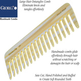 Giorgio G30 Large 5.75 Inch Hair Detangling Comb, Wide Teeth for Thick Curly Wavy Hair. Long Hair Detangler Comb For Wet and Dry. Handmade of Cellulose, Saw-Cut, Hand Polished, Ivory 2 Pack