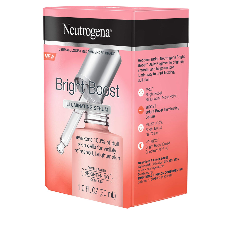 Neutrogena Bright Boost Illuminating Face Serum with Neoglucosamine & Turmeric Extract for Even Skin Tone, Resurfacing Serum for Face to Reduce Dark Spots & Hyperpigmentation, 1.0 fl. oz (Pack of 3)