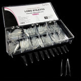Vivace Clear Long Stiletto 500 Acrylic False Fake Nail Tips With Clear Plastic Case for Nail Salon Nail Shop (Clear L.Stiletto)