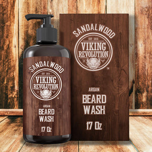 Beard Wash Shampoo w/Argan & Jojoba Oils - Softens & Strengthens - Sandalwood Scent - Beard Shampoo w/Beard Oil (17 oz Shampoo)