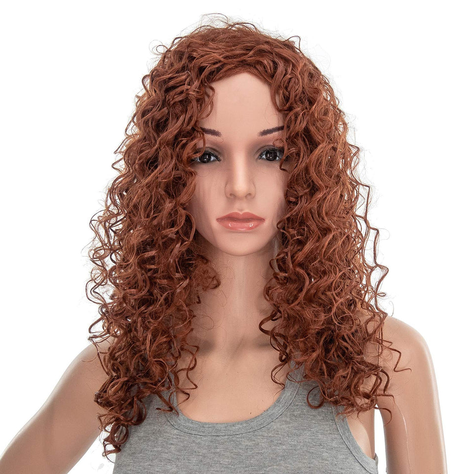 SWACC 20-Inch Long Big Bouffant Curly Wigs for Women Synthetic Heat Resistant Fiber Hair Pieces with Wig Cap (Dark Copper Red)