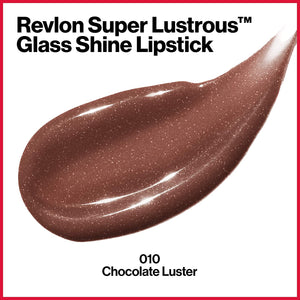 Revlon Super Lustrous Glass Shine Lipstick, Flawless Moisturizing Lip Color with Aloe, Hyaluronic Acid and Rose Quartz, Chocolate Luster (010), 0.15 oz