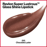 Revlon Super Lustrous Glass Shine Lipstick, Flawless Moisturizing Lip Color with Aloe, Hyaluronic Acid and Rose Quartz, Chocolate Luster (010), 0.15 oz