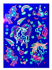 Blacklight Glow Party Temporary Tattoo-1 Sheet - Unicorn