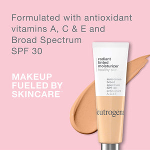 Neutrogena Healthy Skin Radiant Tinted Facial Moisturizer with Broad Spectrum SPF 30 Sunscreen Vitamins A, C, & E, Lightweight, Sheer, & Oil-Free Coverage, Sheer Tan 30, 1.1 fl. oz