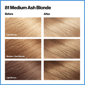 REVLON Total Color Permanent Hair Color, Clean and Vegan, 100% Gray Coverage Hair Dye, 81 Medium Ash Blonde, 10.2 oz (Pack of 3)