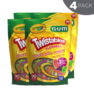 GUM Crayola Twistables Flossers, Fluoride Coated, Twisted Fruit Flavors, Ages 3+, 90 Count (Pack of 4)