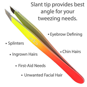 Zizzili Basics Tweezers - Limited Edition Sherbet Ombre Slant Tip - Best Tweezer for Eyebrow, Facial Hair Removal and your Precision Needs - The Perfect Gift!