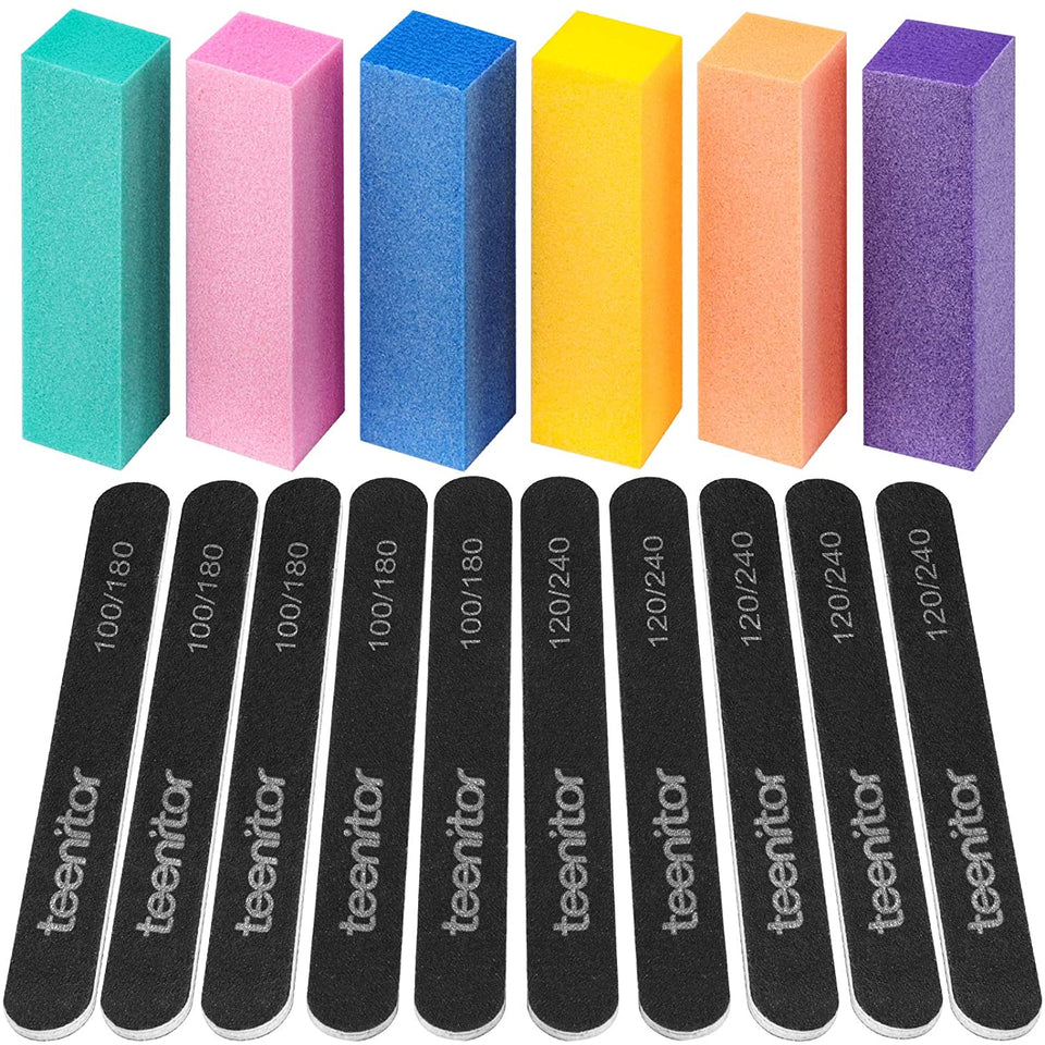 Nail Files And Buffers, Teenitor 16PCS Professional Nail Manicure Tool 120 Grits Nail Buffer Block 100/180 and 120/240 Grits Emery Boards For Acrylic And Natural Nails
