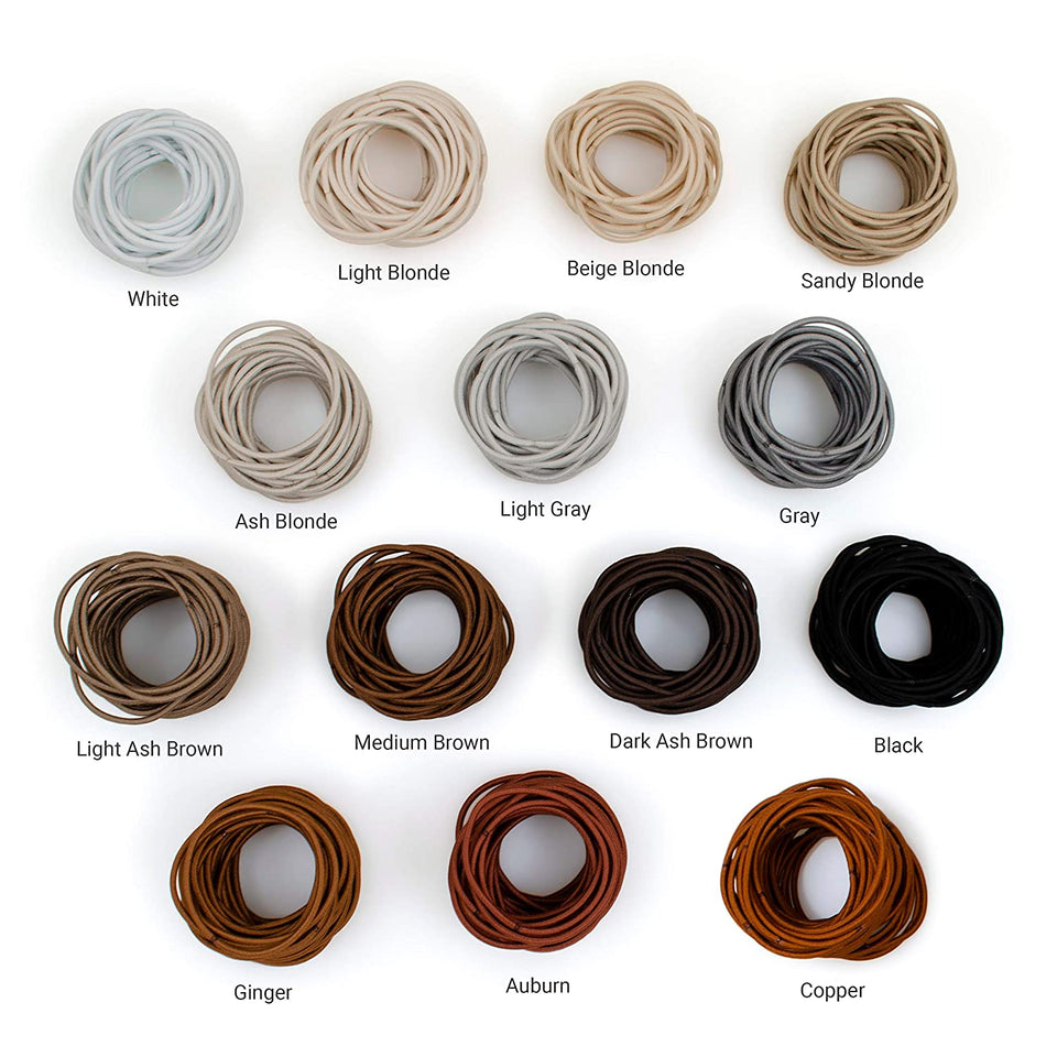 Heliums Medium Brown Thin 2mm Hair Elastics, Color Match Hair Ties for Fine Hair, 1.75 Inch Standard Size - 40 Count