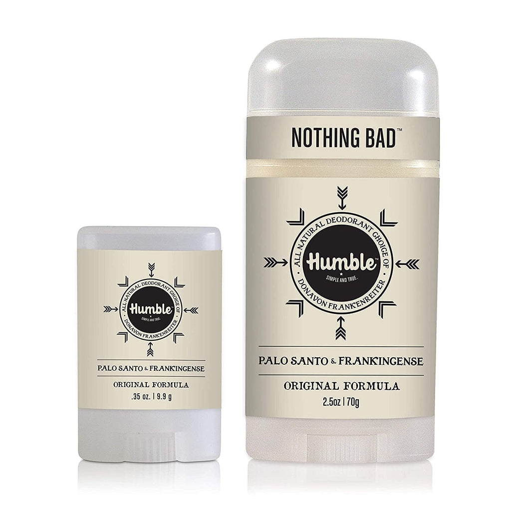 Humble Brands All Natural Aluminum Free Deodorant Stick for Women and Men, Lasts All Day, Safe, and Certified Cruelty Free Bundle with Full and Travel Size, Palo Santo and Frankincense