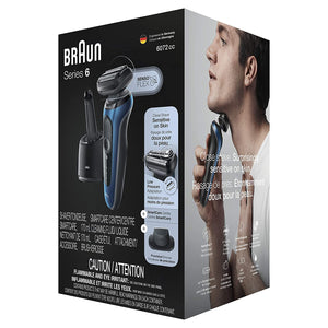 Braun Electric Razor for Men, Series 6 6072cc SensoFlex Electric Shaver with Precision Trimmer, Rechargeable, Wet & Dry Foil Shaver with 4in1 SmartCare Center and Travel Case, Black/Blue