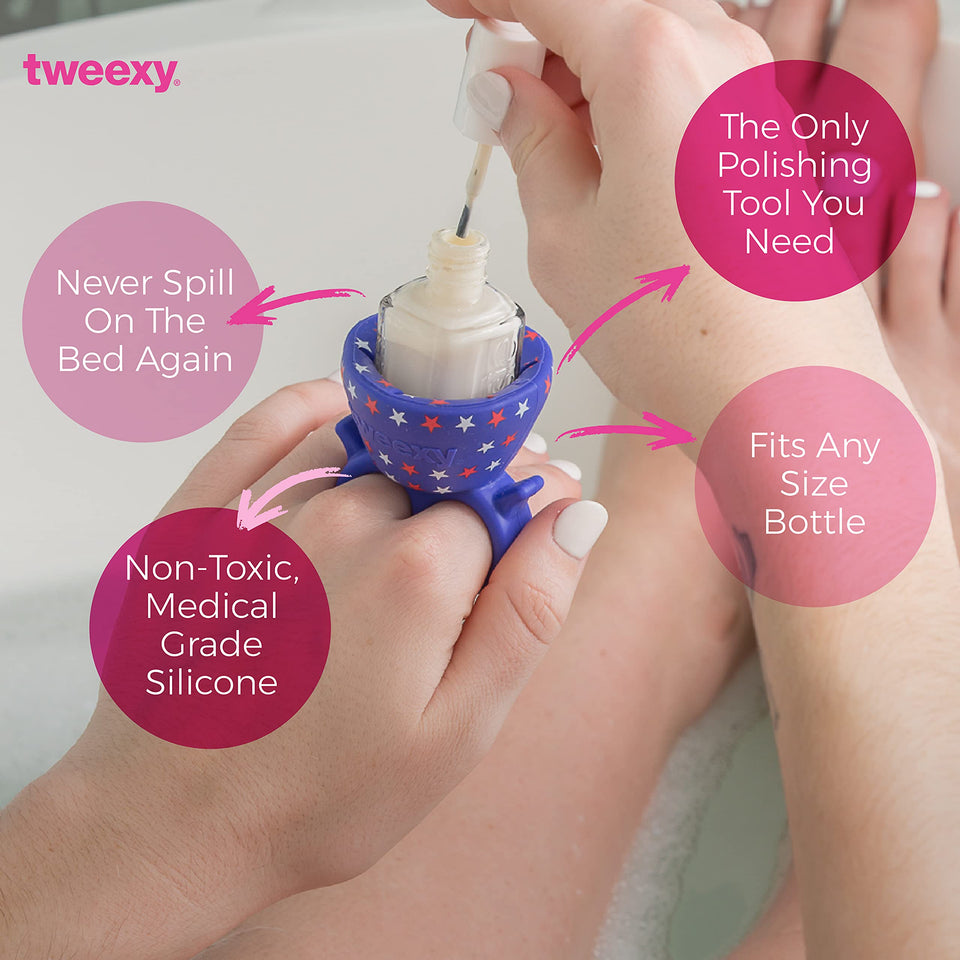 tweexy Wearable Nail Polish Holder Ring, Fingernail Polishing Tool, Manicure and Pedicure Accessories (Star Spangled)