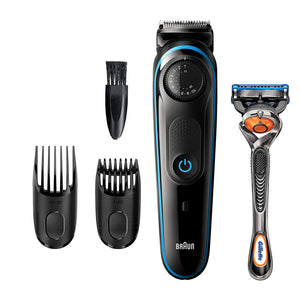 Braun Beard Trimmer BT3240, Hair Clippers for Men, Cordless & Rechargeable with Gillette ProGlide Razor, blue, 1 Count