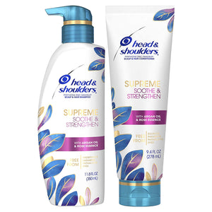 Head & Shoulders Supreme, Dry Scalp Care and Dandruff Treatment Shampoo and Conditioner Bundle, with Argan Oil and Rose Essence, Soothe and Strengthen Hair and Scalp, 11.8 Oz and 9.4 Oz